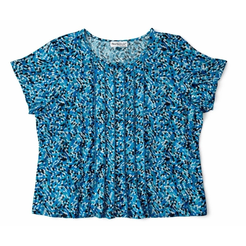 Northstyle Womens Blue‎ Mosaic Print Stretch Poly Top Shirt 3X